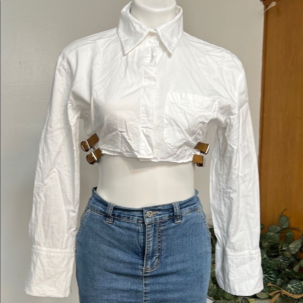 Zara White Buckle Accent Crop Top